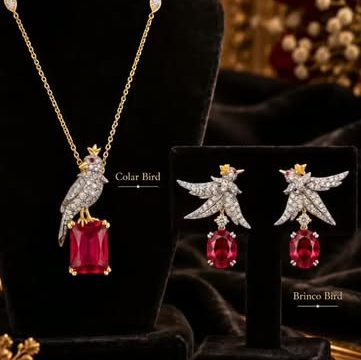Colar e Brinco Bird na versão vermelha