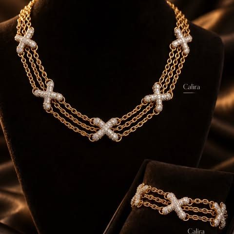 Conjunto de colar e pulseira em X